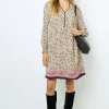 Printed V-neck straight dress - SALINE