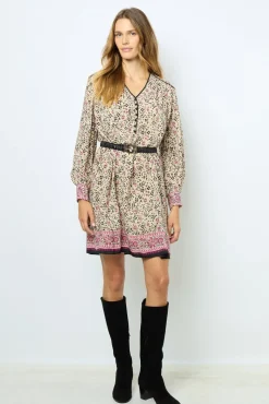 Printed V-neck straight dress - SALINE