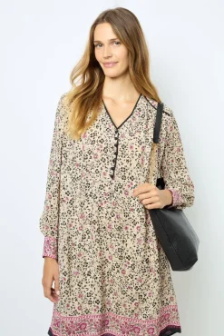 Printed V-neck straight dress - SALINE