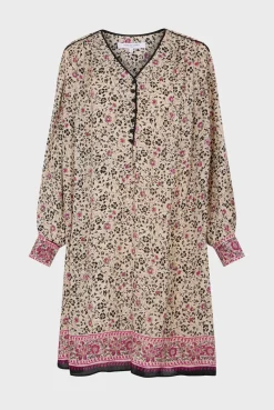 Printed V-neck straight dress - SALINE