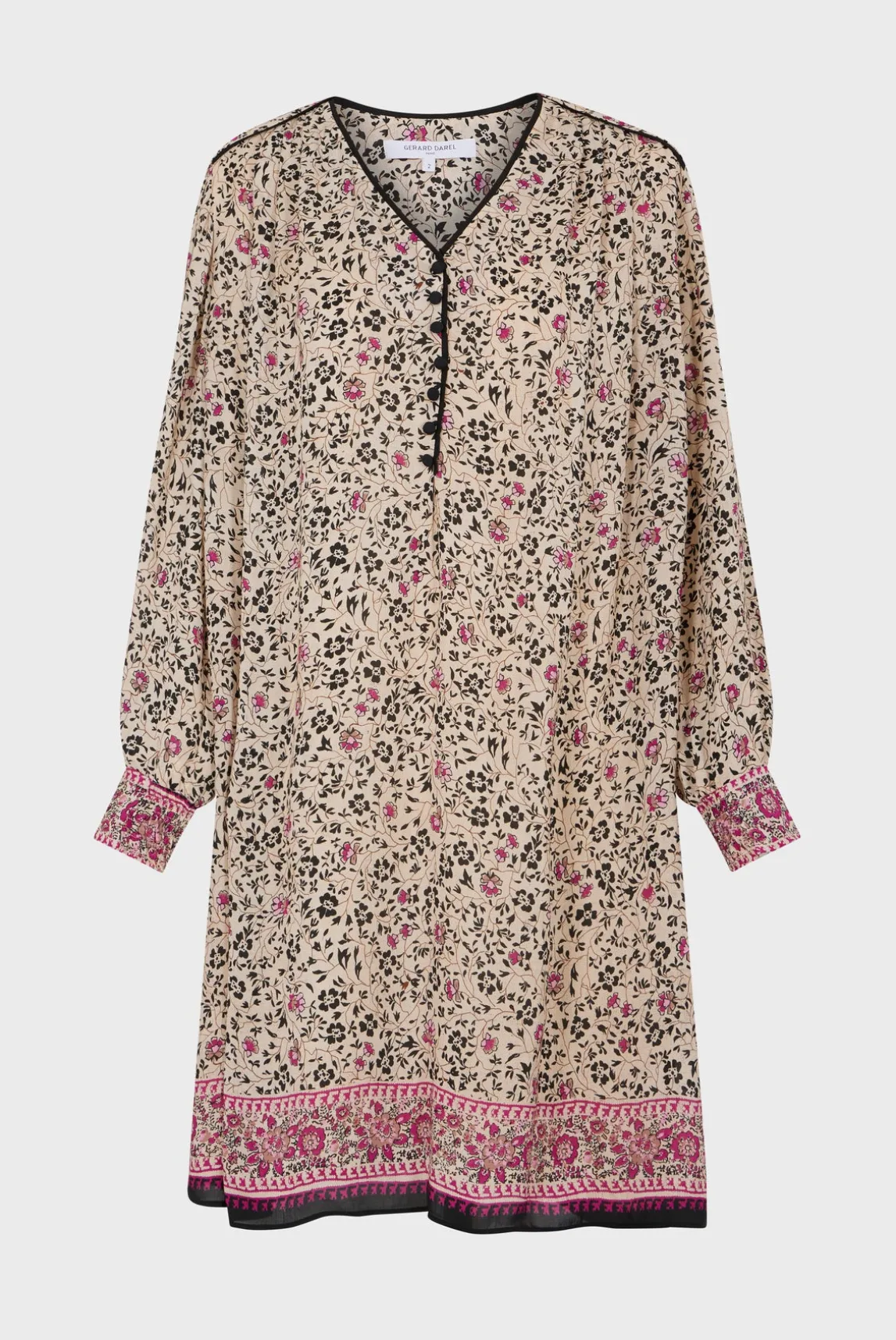 Printed V-neck straight dress - SALINE