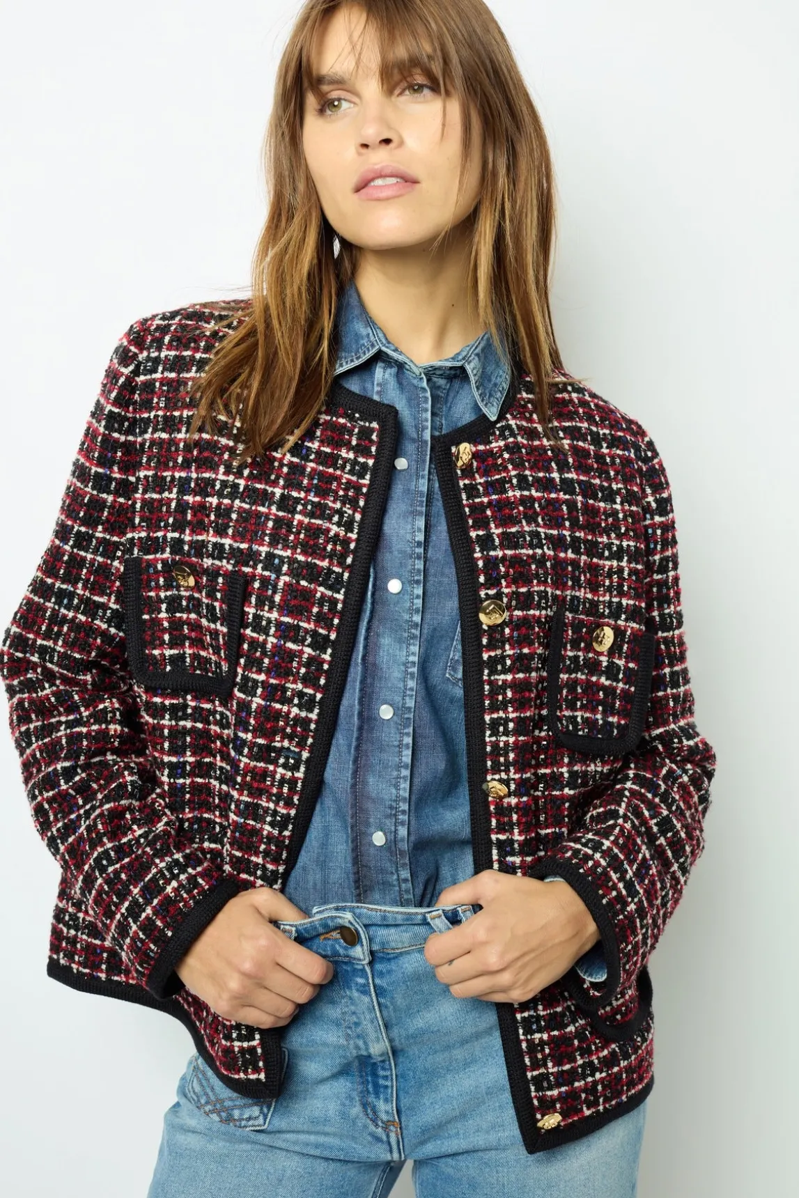 Red tweed jacket with braid - MAIWENN