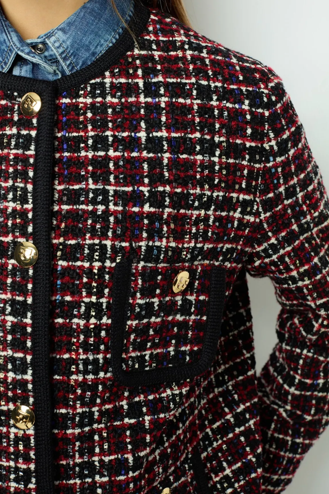Red tweed jacket with braid - MAIWENN