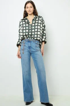 Satin look geometric print blouse - BUNNY