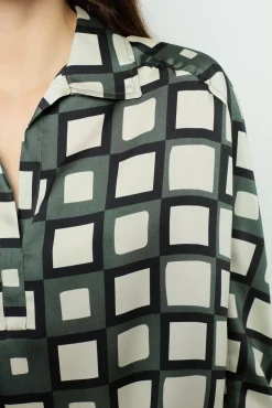 Satin look geometric print blouse - BUNNY