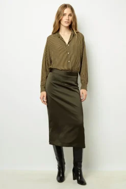 Satin midi skirt - CORALINE