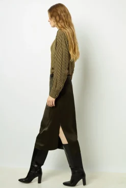 Satin midi skirt - CORALINE