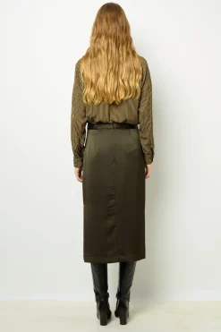 Satin midi skirt - CORALINE
