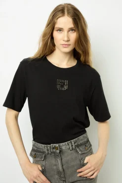 Short sleeve T-shirt with studded logo - ANOUCHE