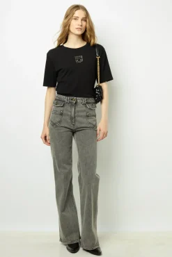 Short sleeve T-shirt with studded logo - ANOUCHE