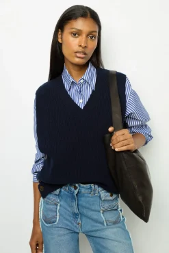 Sleeveless wool ribbed V-neck sweater - LUCCIA