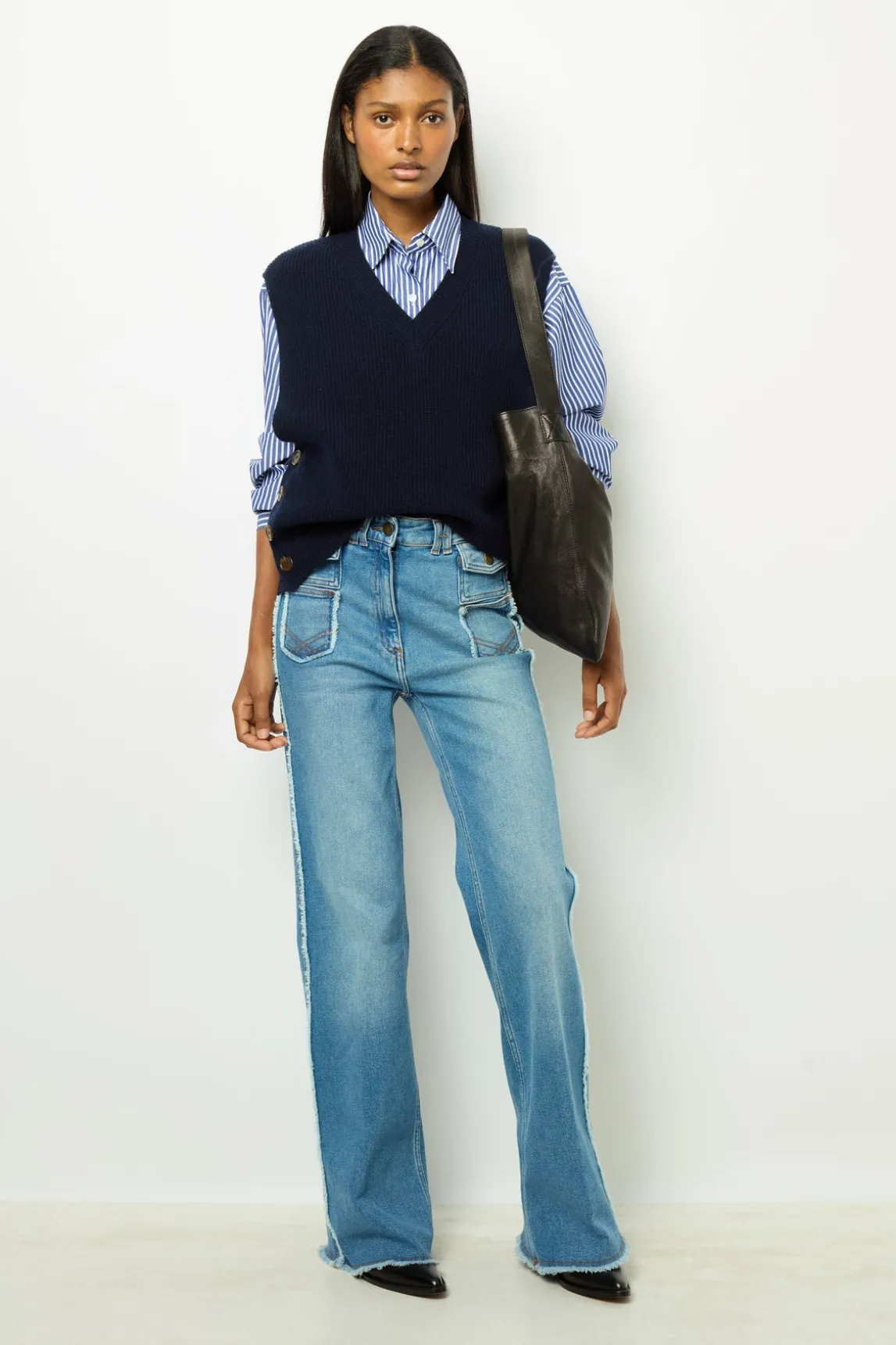 Sleeveless wool ribbed V-neck sweater - LUCCIA