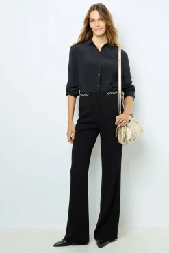 Soft wide-leg pants with rhinestone - NUALA