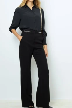 Soft wide-leg pants with rhinestone - NUALA