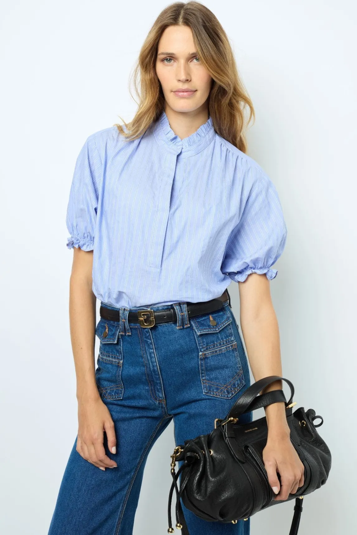 Striped popelin blouse - BERTINIA