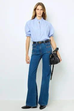 Striped popelin blouse - BERTINIA