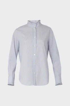 Striped poplin shirt with stand up collar - CALYPSO