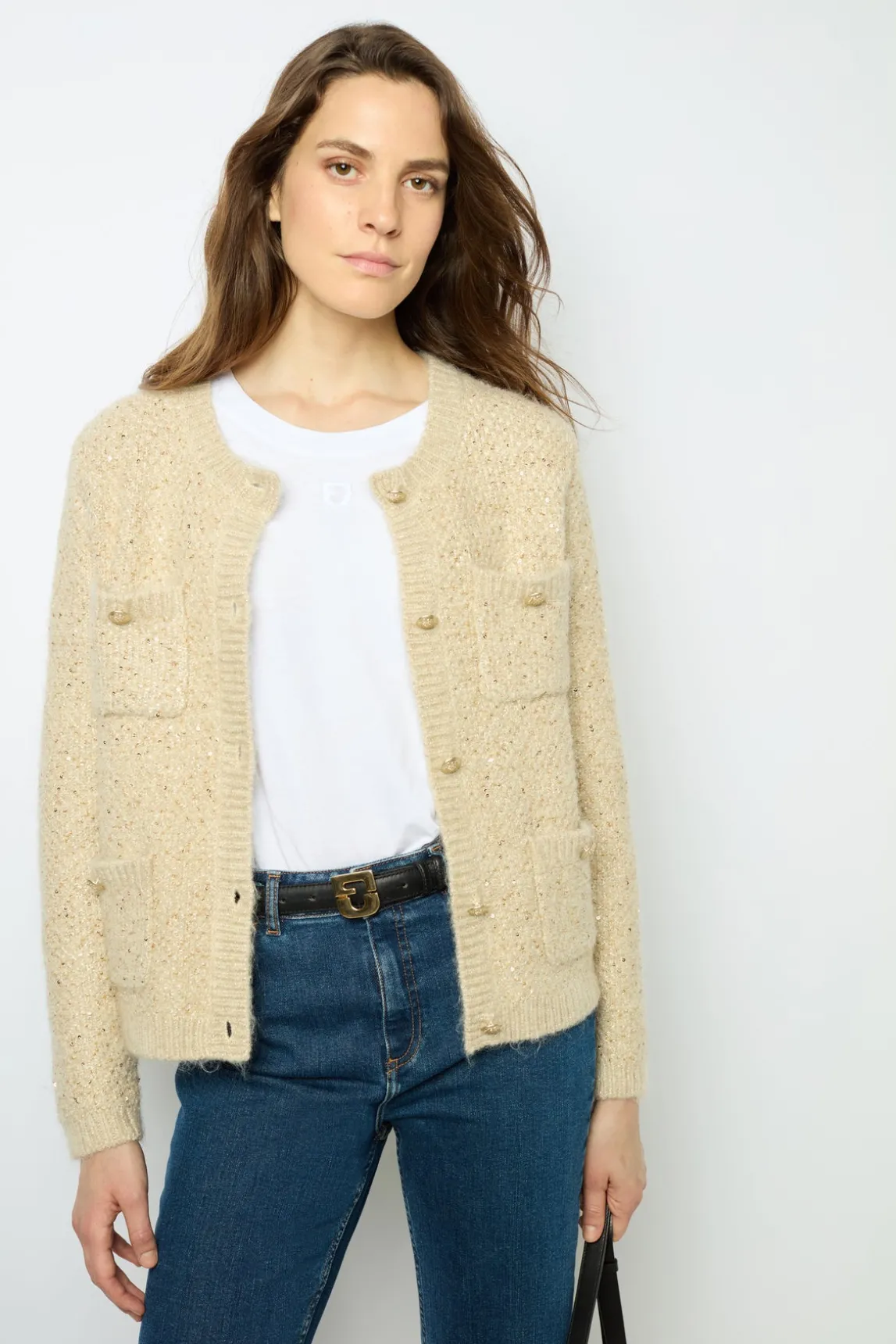 Thick cardigan with sequins - JANELLY