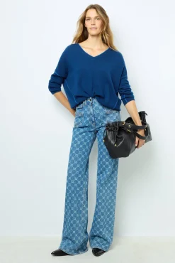 V-neck cashmere sweater with colored seams - LYME