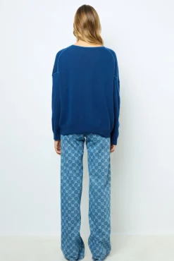 V-neck cashmere sweater with colored seams - LYME