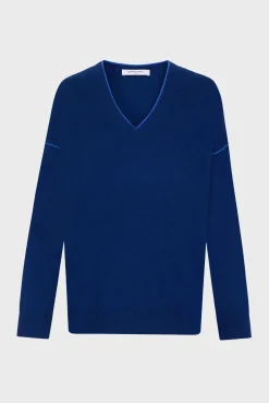 V-neck cashmere sweater with colored seams - LYME