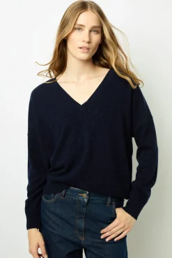 V-neck sweater with rhinestone - JOHANNE