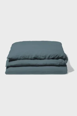 Washed linen duvet cover - midnight blue