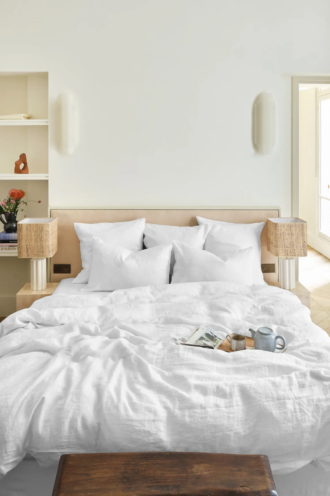 Washed linen pillowcase - white