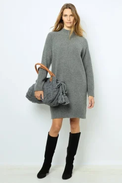 Wool and cashmere stand up collar dress - SOLIA