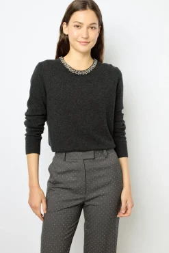 Wool sweater with jewel - JOCELYNE