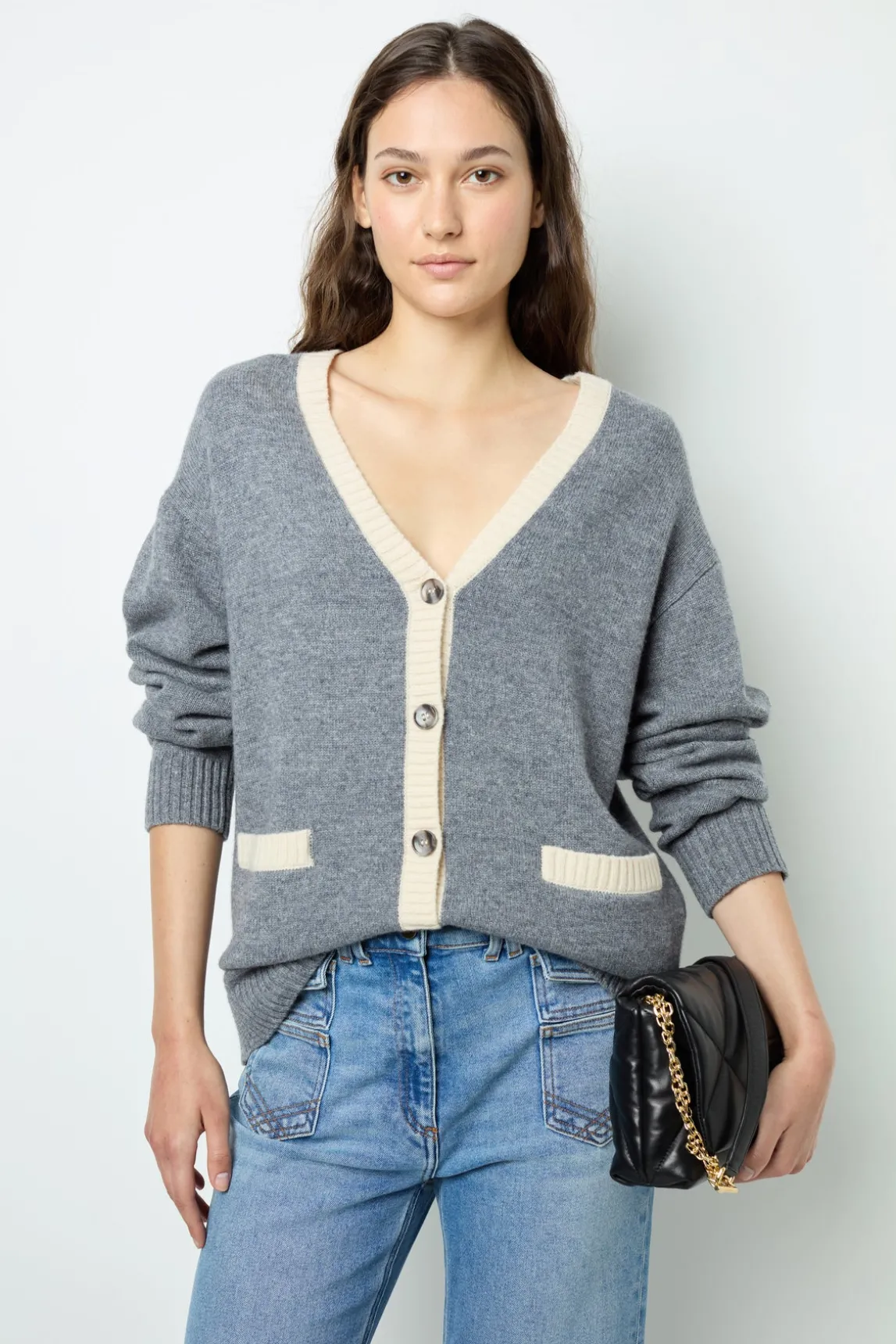 Wool two-coloured cardigan - JANNICE